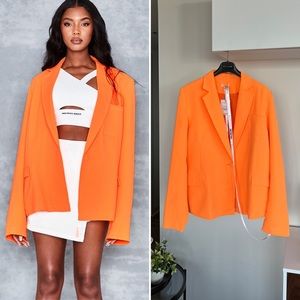 Mistress Rocks Oversized Neon new Orange Relaxed Casual Blazer Jacket Size S